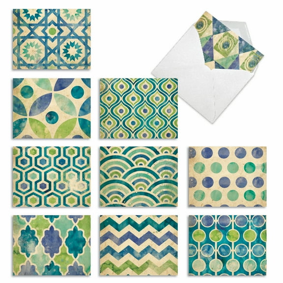 10 Assorted All Occasion Blank Note Cards Pack - Watercolor Tiles