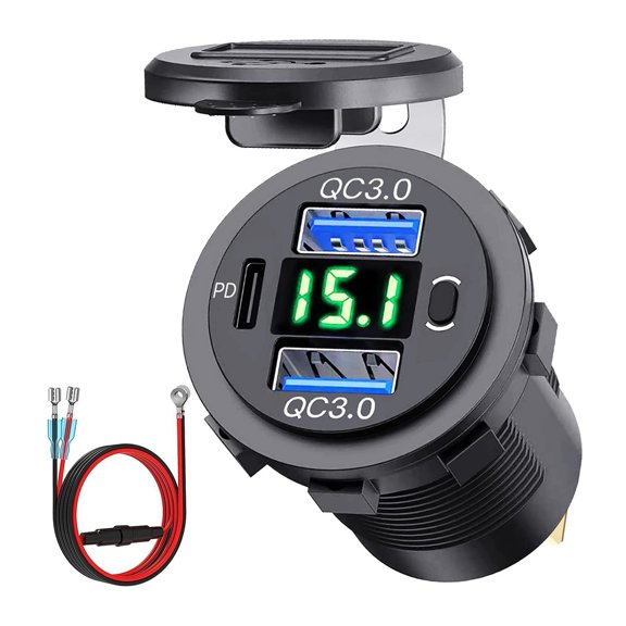 Elnone Fast Car Charger, 2 USB A QC 3.0 & 1 USB C PD, Cigarette Lighter Adapter, for 12-24V Vehicle