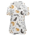 thumbnail image 4 of Funny Cartoon Cute Cat Red Orange Gray Womens Summer V Neck Zipper Top Short Sleeve T Shirt Off Shoulder Top Casual Classy Loose Shirts, 4 of 7