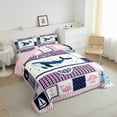 thumbnail image 4 of Feelyou Kawaii Ocean Whale Bedding Comforter Set, Cartoon Marine Rudder Twin Comforter Sets, Pink Patchwork Buffalo Reversible Bedding Set, Super Cozy Room Decor, 2pcs, 4 of 9