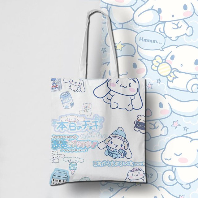 Bolso de lona Kawaii Sanrio Cinnamoroll para mujer, bolso de hombro pequeño y fresco, bolso de compras Simple para estudiantes
