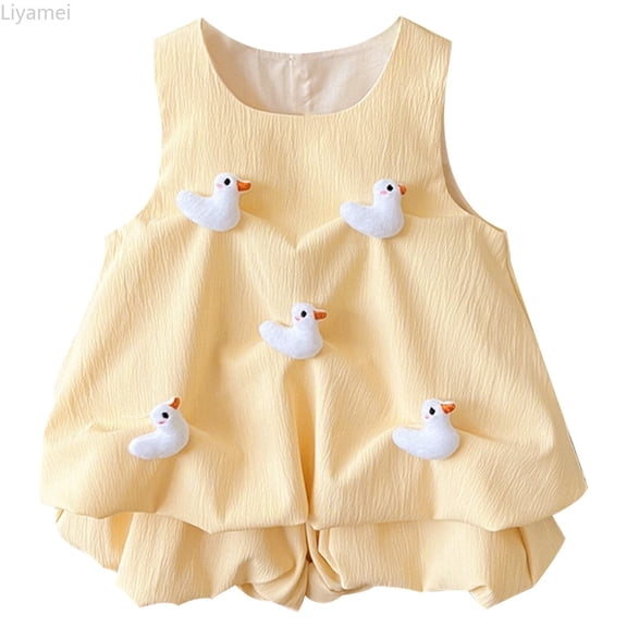 Liyamei Cute Girls Outfits Set Casual Summer Spring Toddler Kids Clothes Soft Comfortable Playwear For Ages 3 9 Spring Floral Dress Sets Size Yellow 3-4 Years