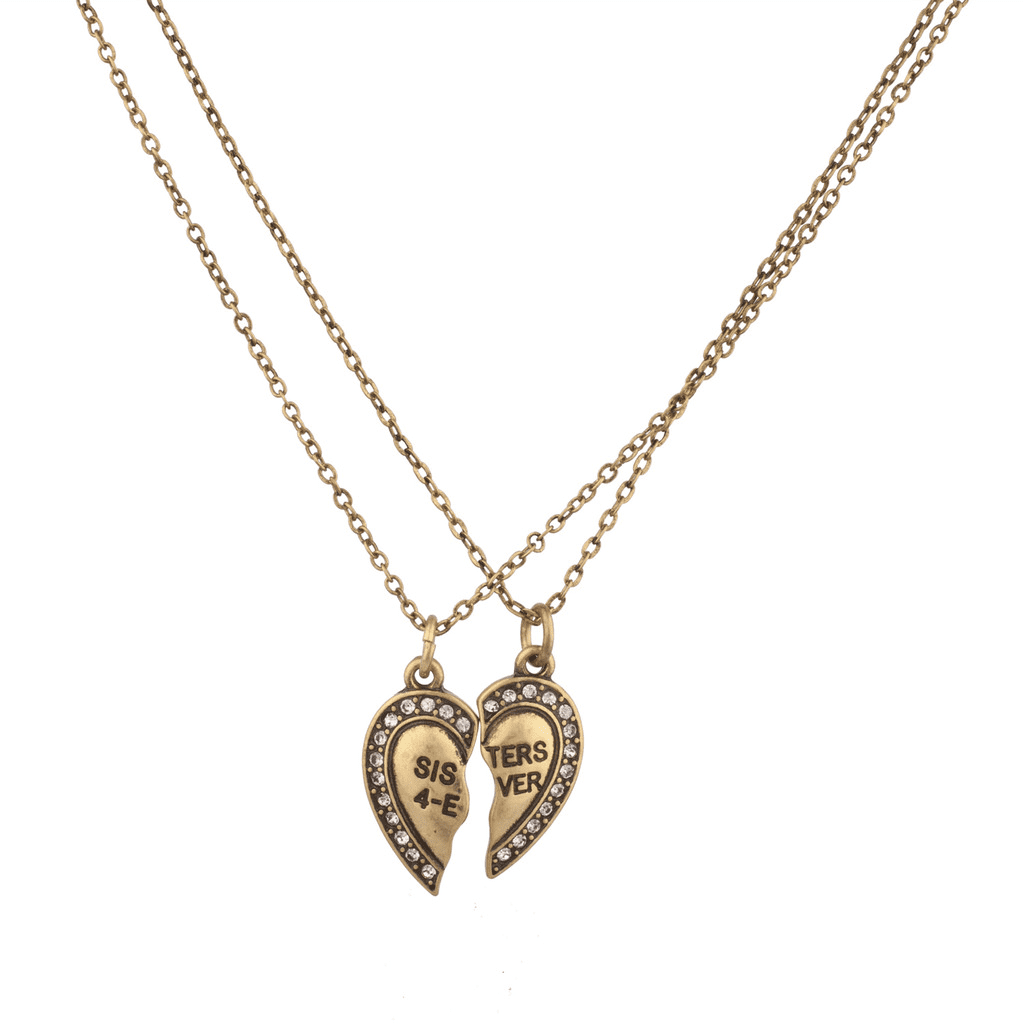 2pc Lux Accessories Sisters Forever Broken Heart Big Sis Lil Sis BFF Best Friends Necklace Set
