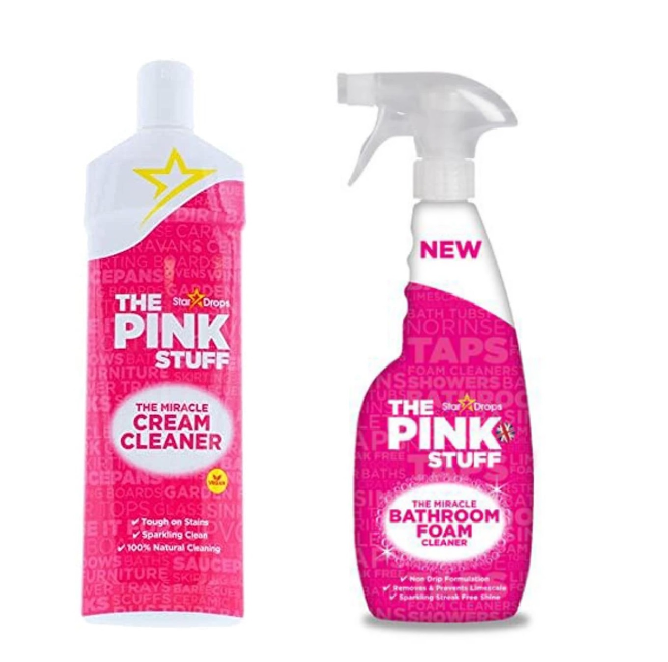 The Pink Stuff The Miracle Cream Cleaner, 500 ml (16.9 oz) + The Pink Stuff The Miracle Bathroom Foam Cleaner, 750 ml (25.4 oz), Multicolor