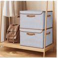 thumbnail image 6 of Heavy Duty Fabric Storage Bins with Lid, Large 17" 10 Gallon Stackable Storage Bins with Leather Handles, D rative Storage Boxes with Lids for Bedroom, Closet, Nursery, Office, 3-Pack(Grey), 6 of 6