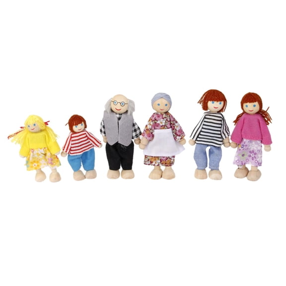 koolsoo 6-Pieces Doll Family for Dollhouse Mini People Figures, Wooden & Dressed - 1:12 Scale Dollhouse Dolls Pretend Play