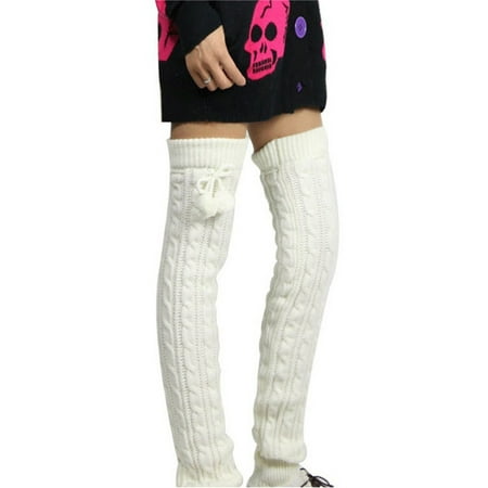 Yuemengxuan Women Fall Winter Leg Warmers, Solid Color Twist Knitted Stretch Thigh-High Socks