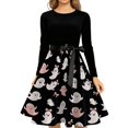 thumbnail image 4 of Halloween Dresses for Women Candy Witch Hat Long Sleeve 1950s Hepburn Fall Tea Length Dress Crew Neck Cocktail Retro Vintage Dresses with Belt 2XL, 4 of 5