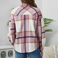thumbnail image 6 of Women's Button Down Plaid Shirt Jacket Long Sleeve Classic Fit Lapel Baggy Casual Tops Shackets with Pockets, 6 of 7