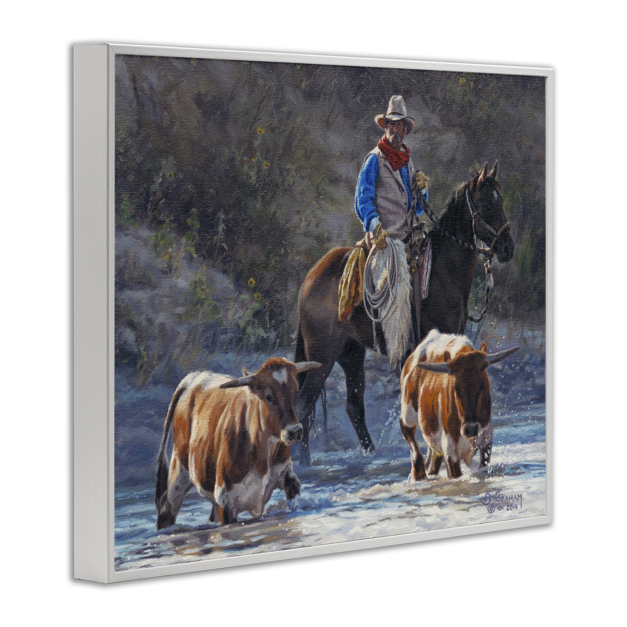 Stupell Industries Cowboy Crossing River Animals & Insects Painting White Framed Art Print Wall Art, 30 x 24