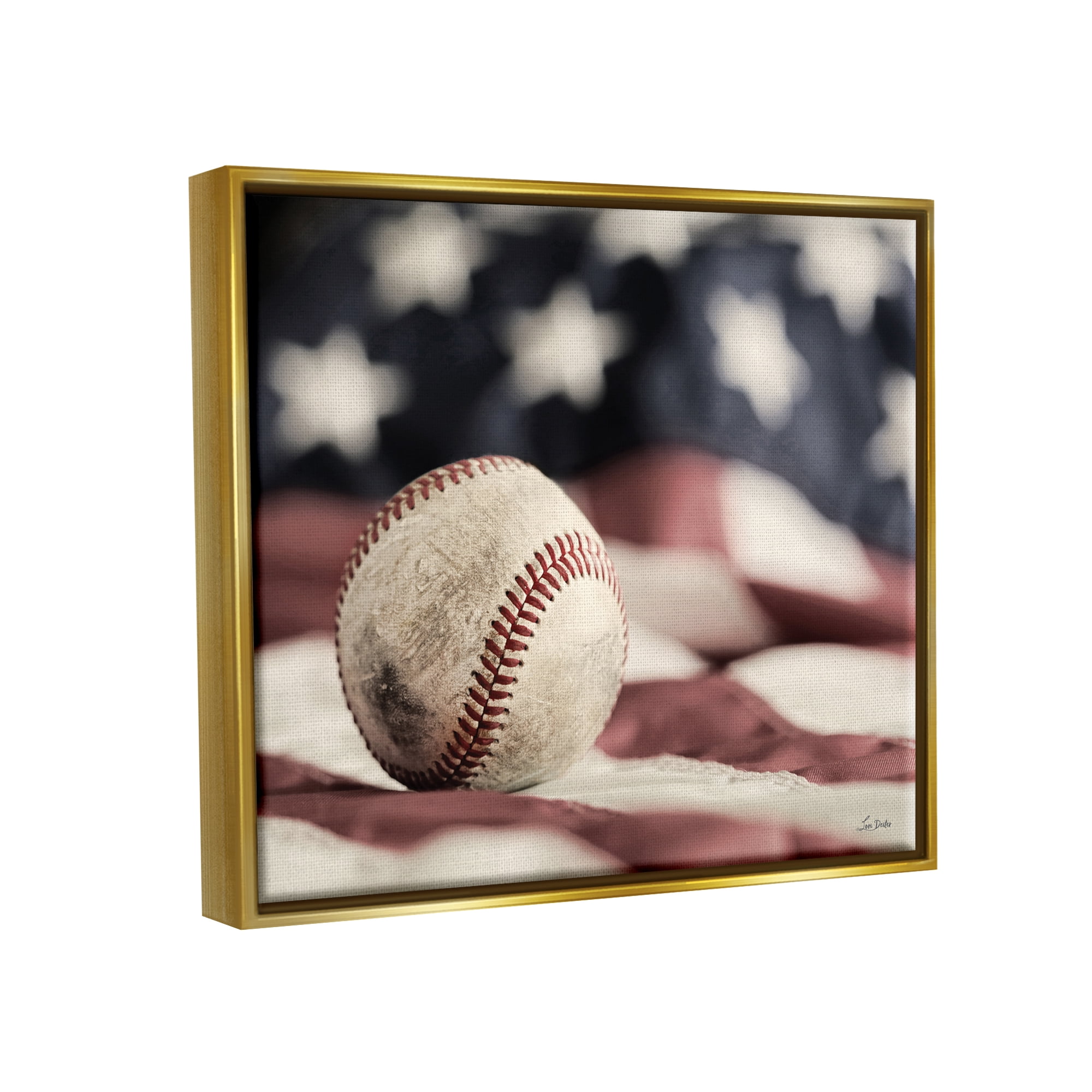 Stupell Industries Baseball & American Flag Sports Photography Gold Floater Framed Art Print Wall Art, 31 x 25