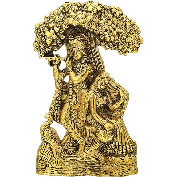 Charmy Crafts Metal Radha Krishna Under Tree of Life, Wall Hanging, Golden-(9 x 6.5 inches)