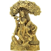 Charmy Crafts Metal Radha Krishna Under Tree of Life, Wall Hanging, Golden-(9 x 6.5 inches)
