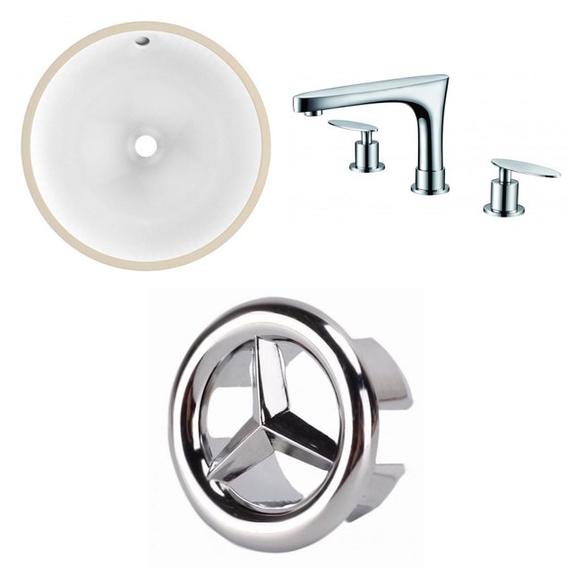 American Imaginations 16.5-in. W Round Bathroom Undermount Sink Set In White - Chrome Hardware AI-26669