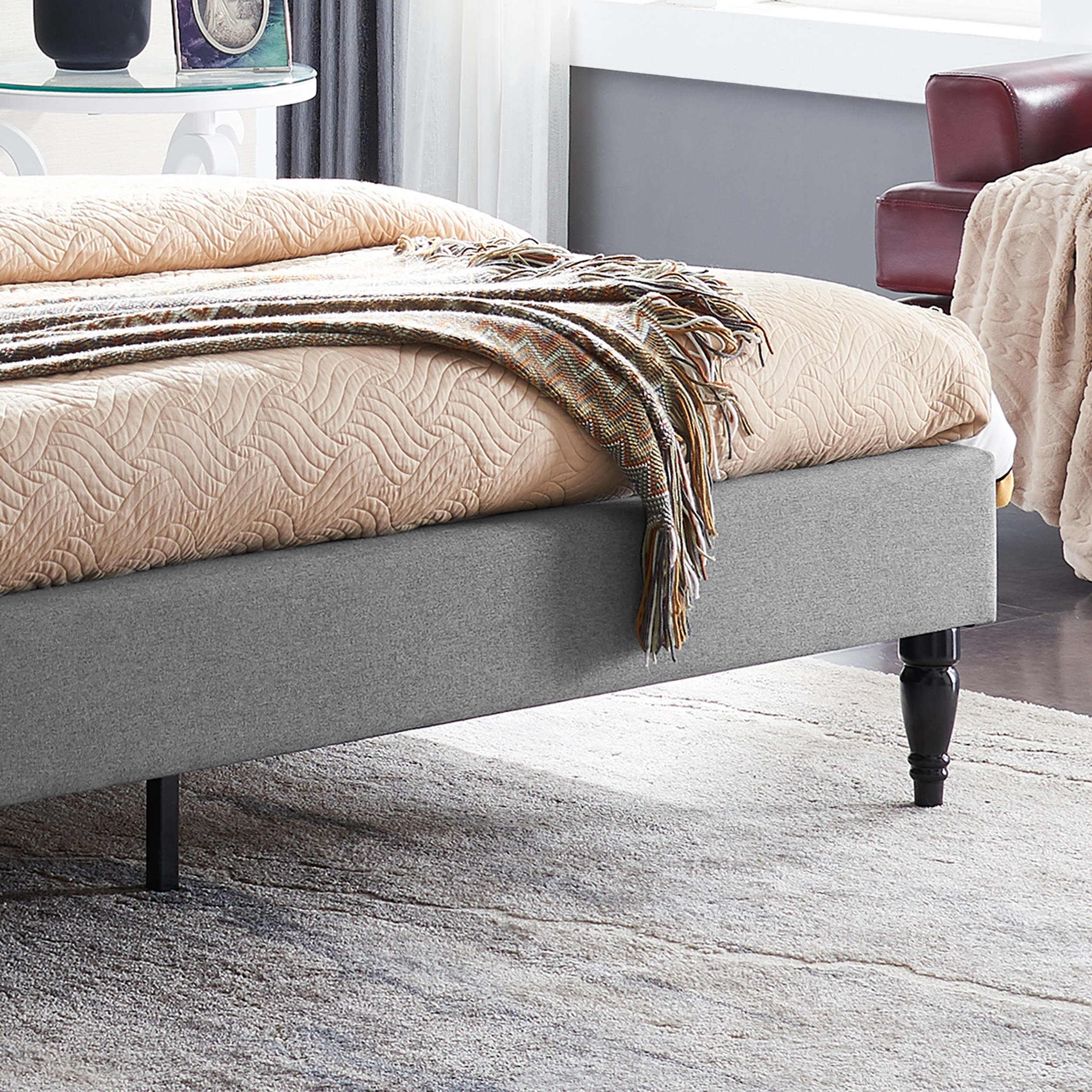 GDF Studio Vallarta Contemporary Fabric Upholstered Tufted Bed, Charcoal Gray and Black King - image 4 of 13