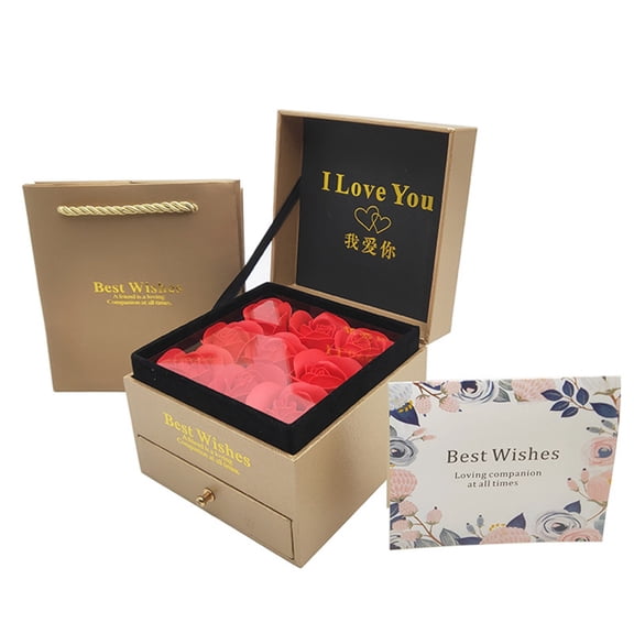 Preserved Flower Jewelry Storage Box With I Love You Design, Best Wishes Decorative Box With Drawer And Gift Card, For Valentine's Day Anniversary Birthday Gift Giving