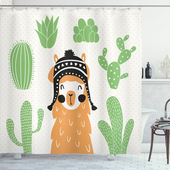 Ambesonne Hipster Shower Curtain, Llama in Hat Smiling, 69"Wx84"L, Multicolor