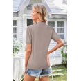 thumbnail image 4 of Arach&Cloz Women's V-Neck Short Sleeve Special Rib Knitted Pattern Casual Tops Sweater Spring Summer 2025, 4 of 7