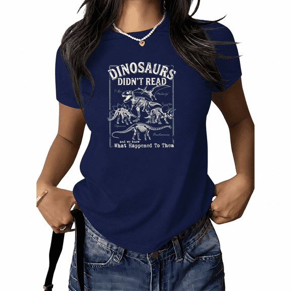 UNISHE Women's Dinosaur Skeleton Graphic T-Shirt Funny Science Humor Tee Vintage Paleontology Chart Summer Black Top