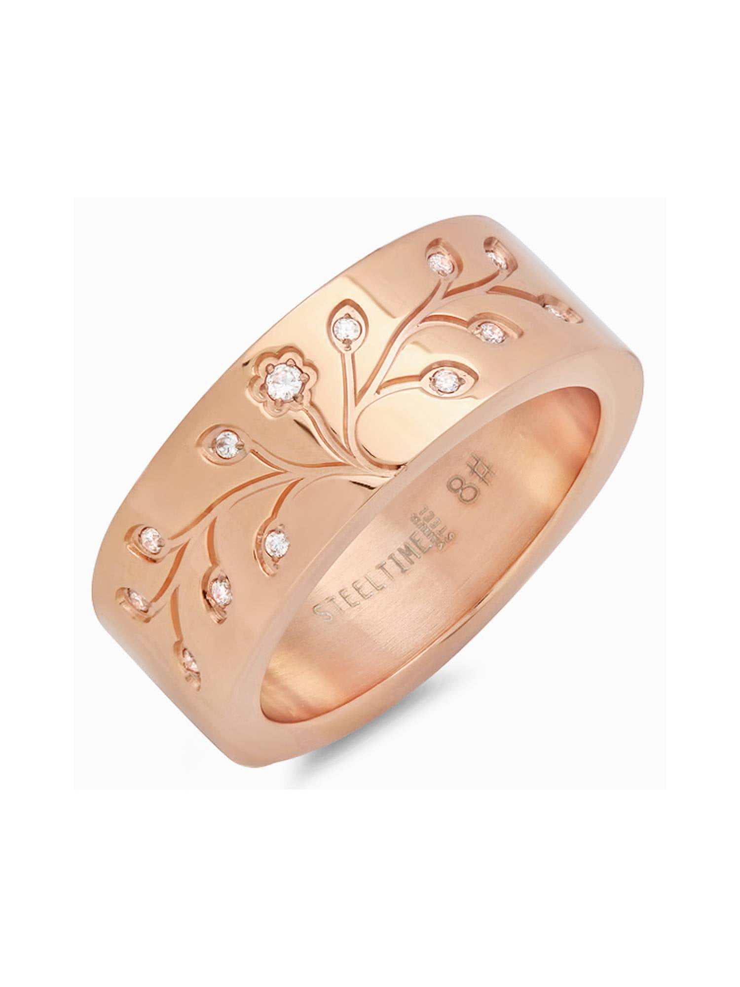 Gem Stone King Stainless Steel Rose Gold Tone Tree of Life Men's Band Ring with CZ 8mm Wide