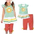 thumbnail image 2 of FAOWME Child Girls Summer Outfits 2 Piece Sets Floral Print Short Sleeve Tops With Ruffle Sleeves And Elastic Waist Pants Toddler Kids Clothes Classic O-Neck Dailywear, 2 of 4