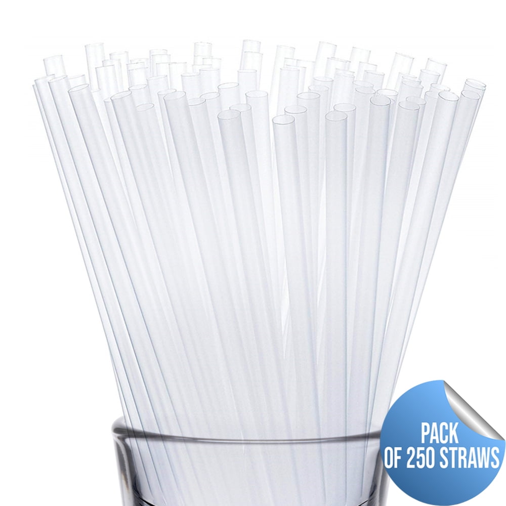 250 Plastic Disposable Straws - Clear - 7 3/4 in Long; 0.23 in Diameter