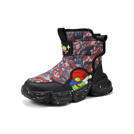 

Ferndule Boys Winter Bootie Color Block Snow Boot Plush Lined Warm Ankle Boots Non-Slip Anti Collision Booties Walking Outdoor Shoes Round Toe Lightweight Black 12C