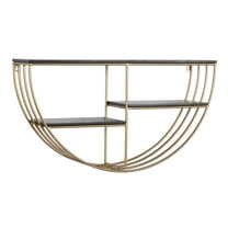 DecMode Contemporary Wood Half Moon Shape 3 Tier Wall Shelf with Gold/Black Finish, 28"W x 15"H