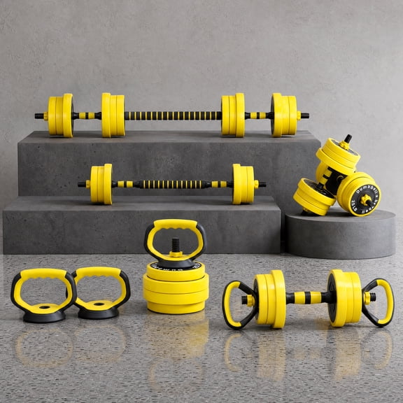 44 LBS 4-in-1 Dumbbell Set – Adjustable Weight System as Dumbbell, Barbell, Kettlebell & Pull-Up Stand – Full Body Workout for Home