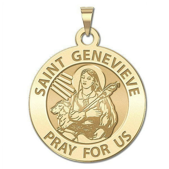 Picturesongold.Com Saint Genevieve Religious Medal - 3/4 inch Size of a Nickel -Solid 14K Yellow Gold