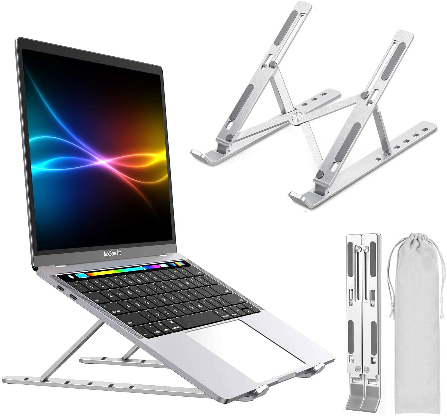 11-17'' Silver iPad Laptop Stand for Desk Laptop Holder| Ergonomic Aluminum Foldable Portable Laptop Stand Riser Computer Tablet Stand Work from Home Compatible with MacBook Dell and Lenovo HP 