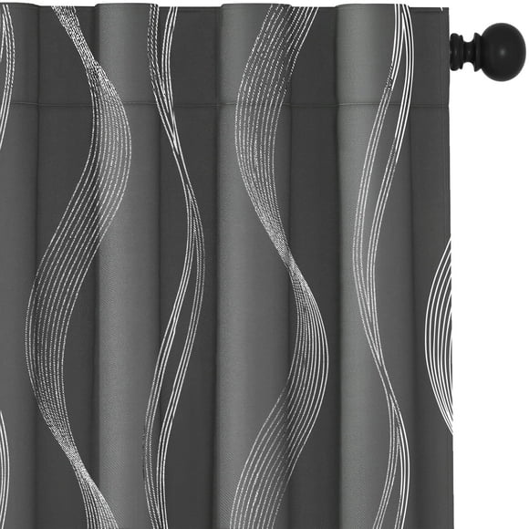 Deconovo Blackout Curtains 63 Inch Length, Bedroom Curtains 2 Panel Sets, Thermal Curtains for Living Room, Stripe Curtains Back Tab Rod Pocket, 52W x 63L, Dark Grey