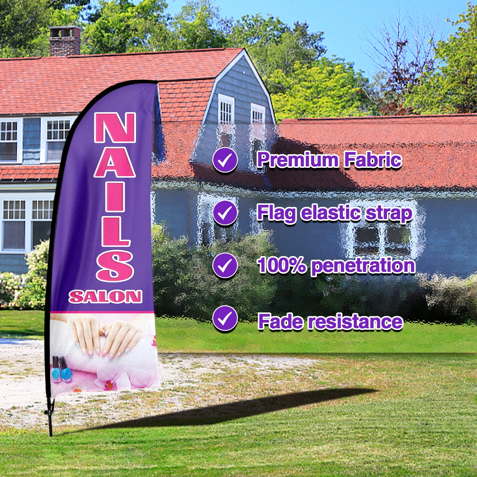 QSUM Nails Salon Sign Feather Flag with Pole Kit,7FT Nails Salon Decoration Display, Nails Salon Business Sign,Nails Salon Swooper Flag，Advertising Flag