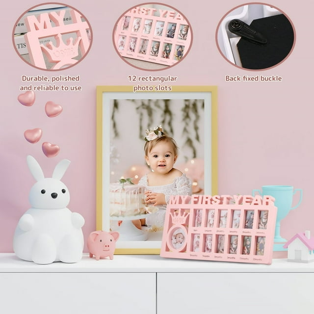 2PCS Baby Picture Frame My First Year Photo Frame Hanging 12 Month Baby Keepsake Frames Multi-Photo Desktop Picture Frame 15.75 x 7.5inch