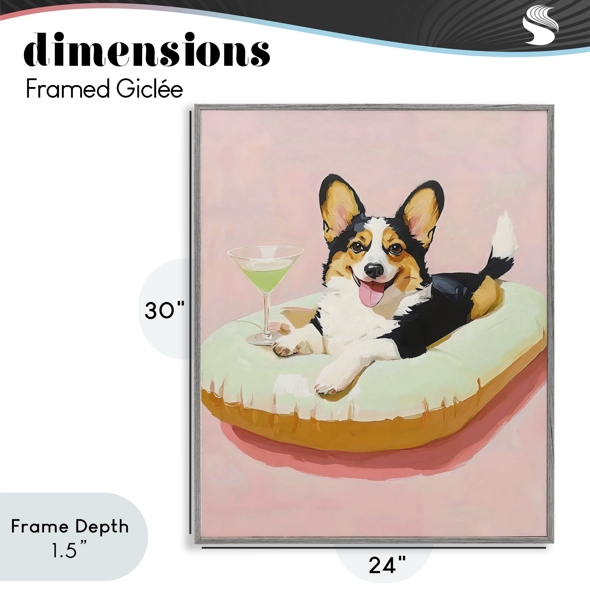 Stupell Industries Pastel Corgi with Cocktail Gray Framed Giclee Art, design by The Prints Vibe