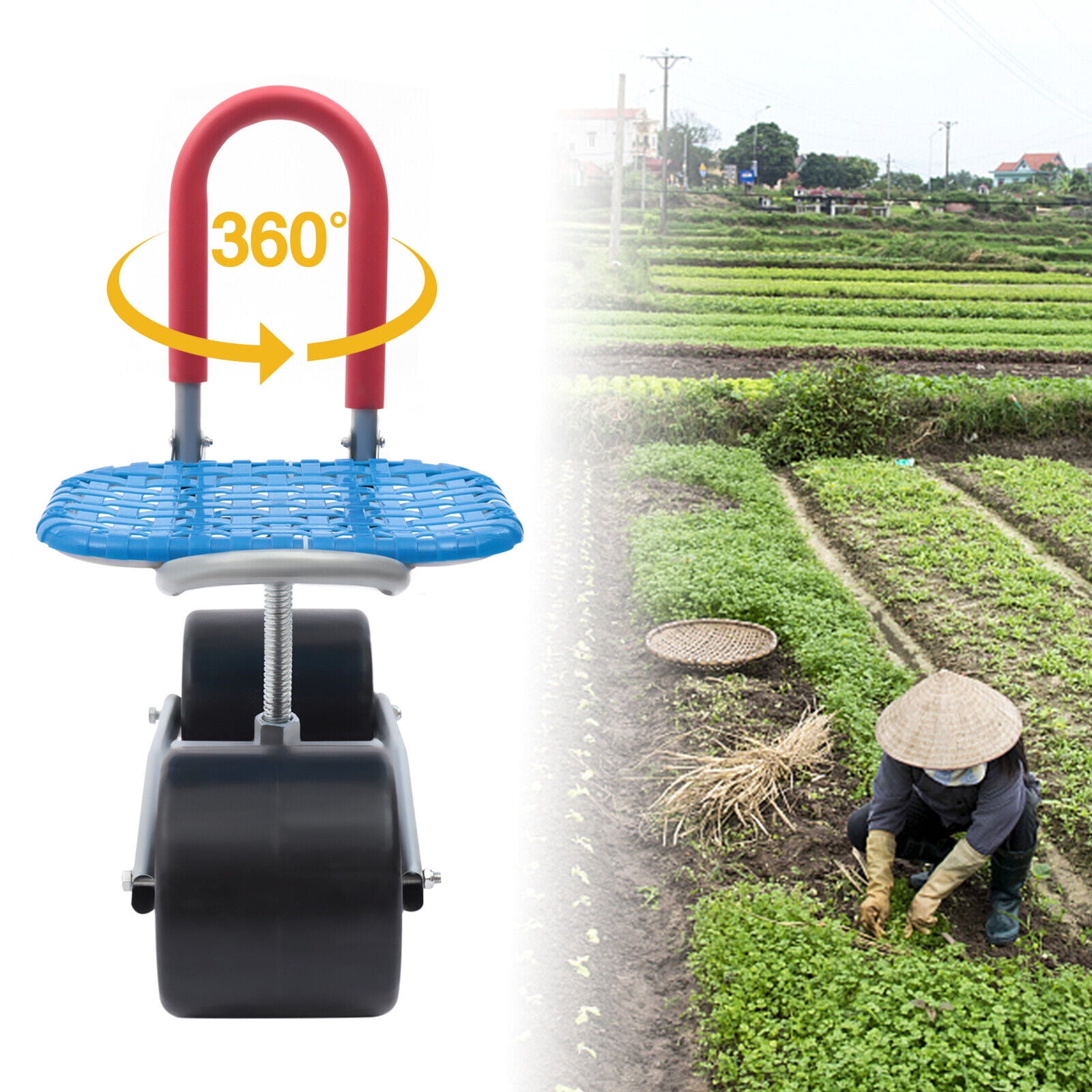 DENEST Garden Cart Rolling Stool Work Seat 2 Wheel Cart Stool