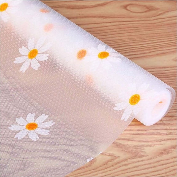 Shelf Liner Transparent Chrysanthemum Non-Adhesive EVA Cabinet Liner for Kitchen/Desktop/Drawer(11.8in×118in）