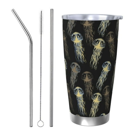 

Gaeub Jellyfish Print 20-Ounce Stainless Steel Car Cup Tumblers Cups with Lids and Straw Coffee Cups for Adults Kids Home Car Office School Travel Party-Straw Three-piece Set