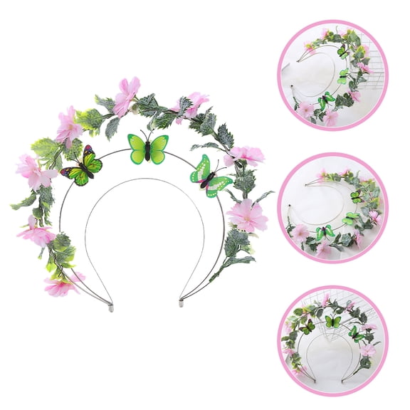 Tineasur Multi Color Three Layer Flower Headband with Butterfly Accent for Bridal and