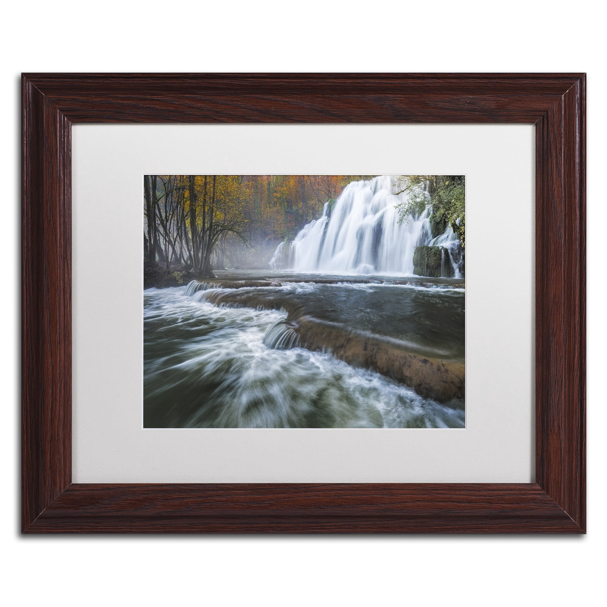 Trademark Fine Art "Waterfalls of Tufs in Jura" Canvas Art by Mathieu Rivrin, White Matte, Wood Frame