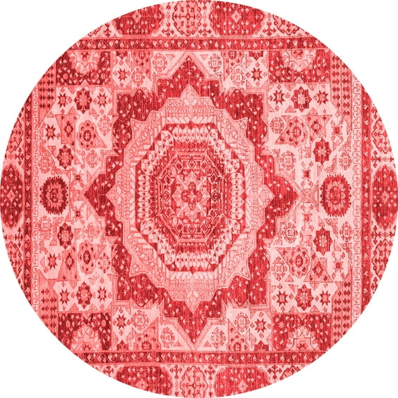 Ahgly Company Machine Washable Indoor Round Abstract Red Modern Area Rugs, 6' Round
