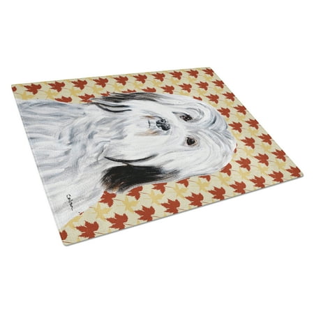 

Carolines Treasures SC9689LCB Havanese Fall Leaves Glass Cutting Board Large 12H x 16W multicolor