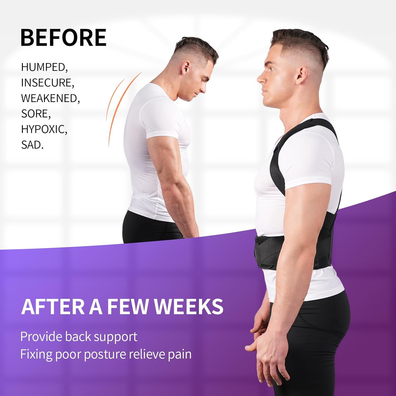 GKTG Back Brace Posture Corrector for Men and Women, Full Adjustable for Upper and Lower Back Pain Relief