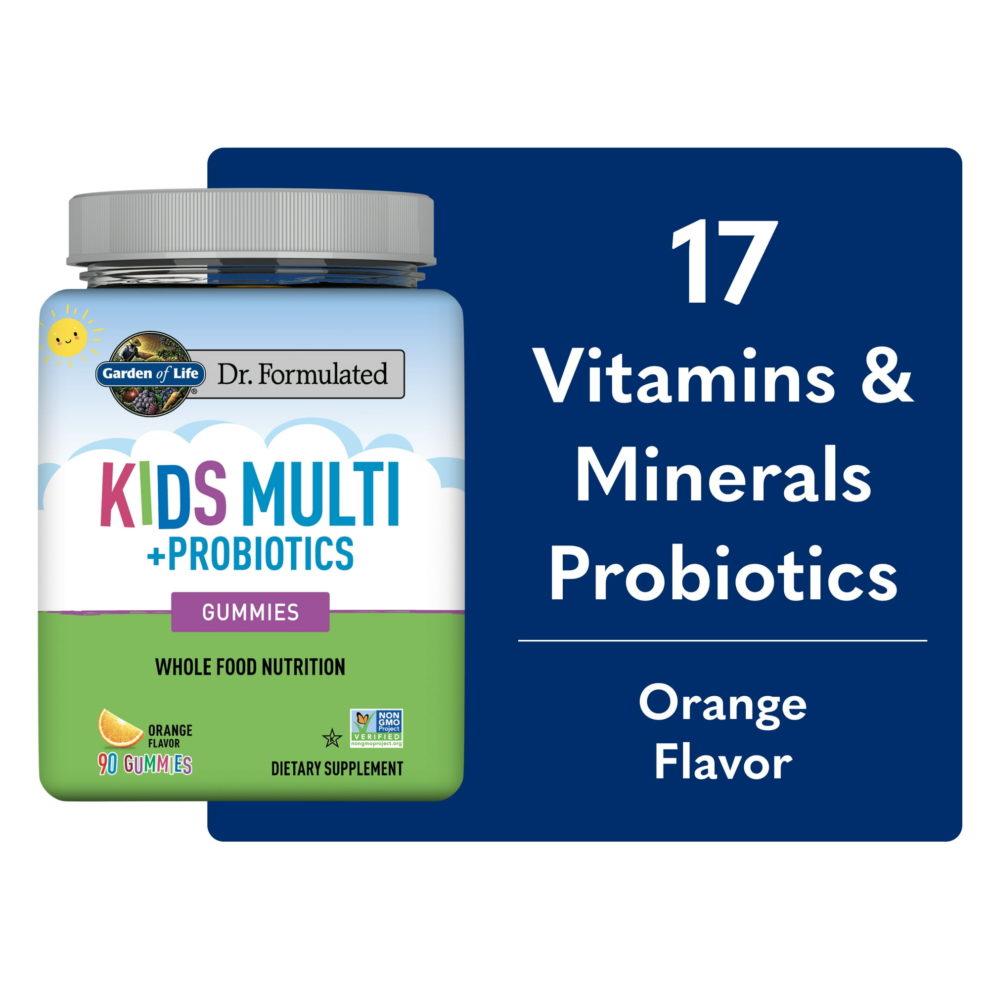 Garden of Life Kids Daily Multivitamin + Probiotics Gummies for Digestive Gut Health, Orange, 90 Count
