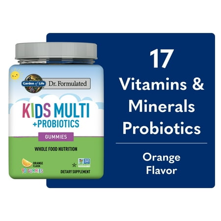 Garden of Life Kids Daily Multivitamin + Probiotics Gummies for Digestive Gut Health, Orange, 90 Count