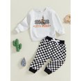 thumbnail image 3 of SUNSIOM Toddler Boy Pants Set Horse Riding Checkered Print Long Sleeve Sweatshirt Plaid Long Pants Fall Winter Outfit, 3 of 8