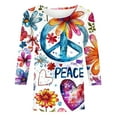 thumbnail image 3 of Aboser Peace Sign Hippie Shirts for Women 3/4 Length Sleeve Tops Fashion Floral Graphic Tees Loose Fit Comfy Clothes Vintage Hippie Costume Clothes, 3 of 4