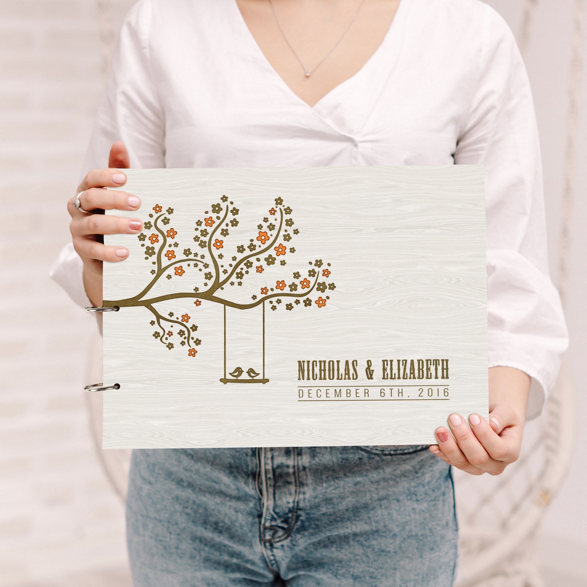 Darling Souvenir Personalized Engraved Laser Cut Wedding Guest Book Wooden Cover Sign-in Book Registry Guestbook Scrapbook-M2