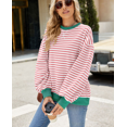 thumbnail image 5 of Womens Oversized Striped Sweatshirt Crewneck Long Sleeve Pullover Top Casual Fall Clothes Workout Shirt, 5 of 8