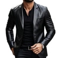 thumbnail image 2 of WIZUTIZ Men's Solid Color Leather Suit Jacket Single Breasted One Button Coat with Inner Pocket for Formal Casual, 2 of 9